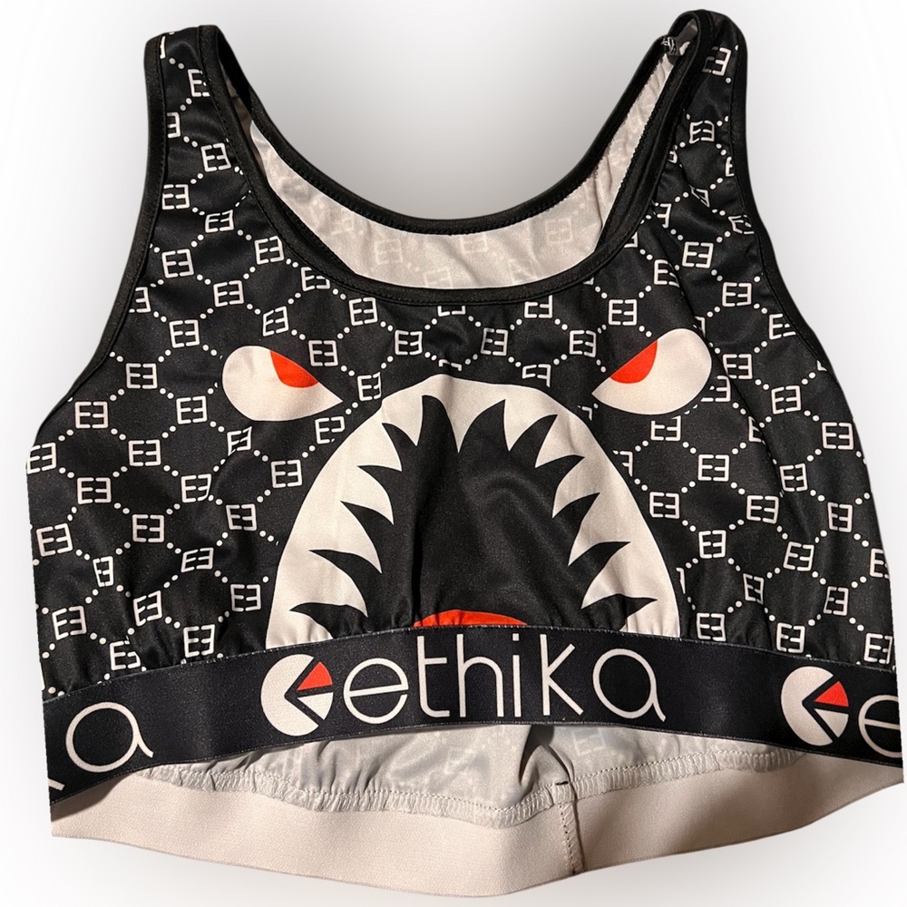 Ethika Black and White Shark Print Sports Bra